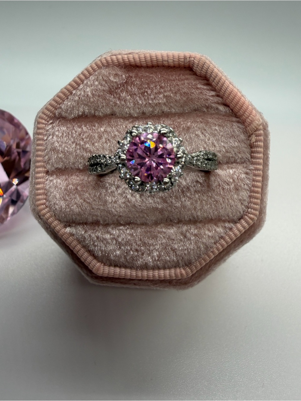 NWT Pink Halo moussenite Solitaire Ring
